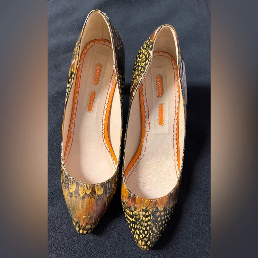 Lovely People FEATHER PRINT Shoes HIGH Heels 8